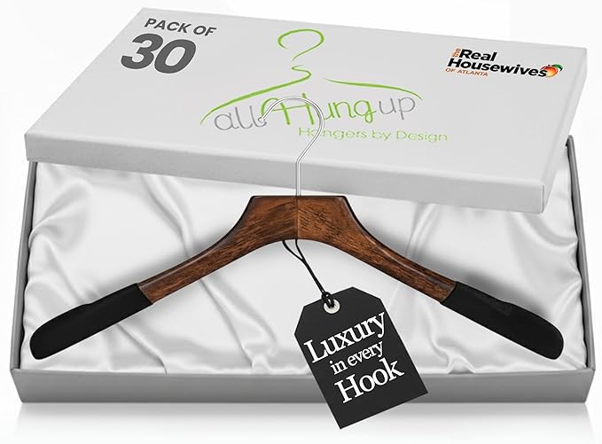 Premium Luxe Wooden Hangers for Women, Wide Shoulder Design for Dresses by AllHungUpHangers