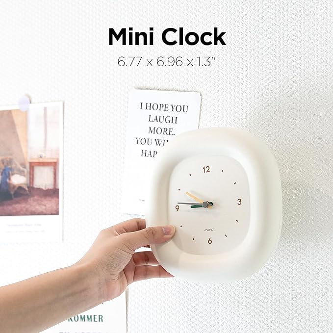 mooas Cute Mini Analog Marshmallow Clock 6.9 Inch Aesthetic Small Silent - Image 4