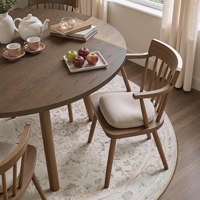 PADOOR 6FT Round Rug, Rugs for Living Room, Soft Beige Circle Rug, Machine - Image 4