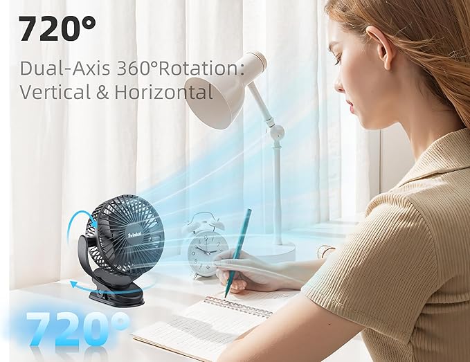 Svinkal USB Personal Clip on Fan 5000mAh Battery Operated 6in, Type C, 3 Speed - Image 4