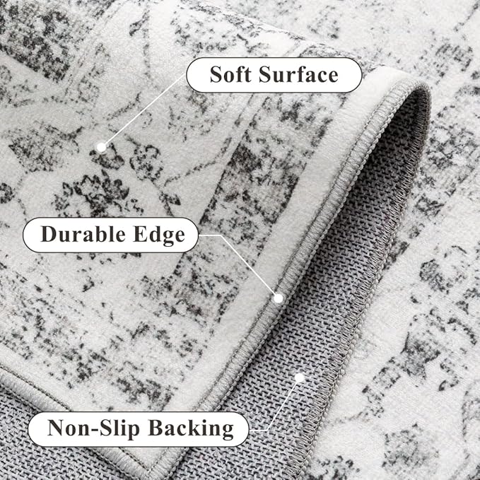 Grey 4x5 Entryway Rug Vintage Area Carpet Indoor Kitchen Washable Neutral Door - Image 8