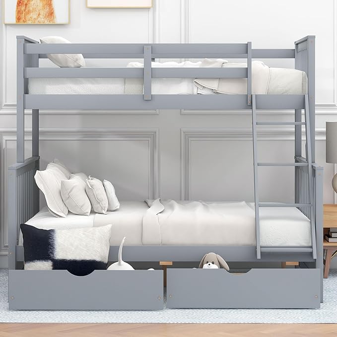 Merax Wood Bunk Bed with Drawers, Convertible Wood Bunk Bed with Ladders and - Image 3