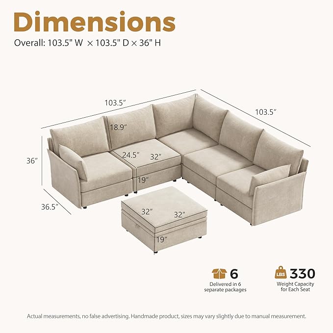 ABCASA 103.5" Oversized Modular Sectional Sofa, L Shaped Convertible Couch - Image 2