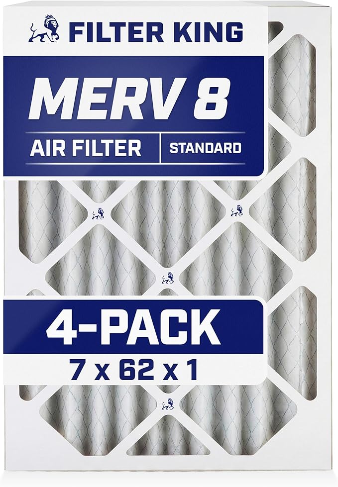 Filter King 7x62x1 Air Filter | 4-PACK | MERV 8 HVAC Pleated A/C Furnace by FilterKing