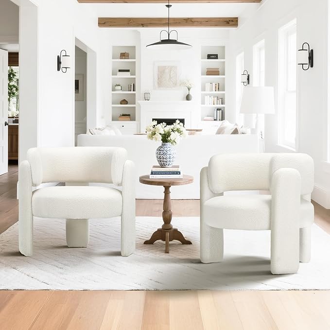 COLAMY Modern Accent Chairs Set of 2, Upholstered Barrel Chairs, Comfy Sherpa by COLAMYHOME