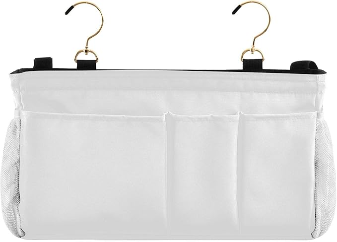 KOPIRIT White Bedside Caddy Storage Bag Bedside Organizer - Image 2