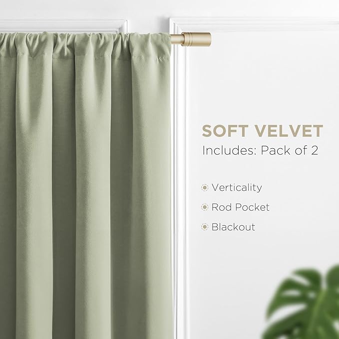 Joydeco Sage Green Velvet Curtains 84 Inches 2 Panels, Luxury Thermal Insulated - Image 3