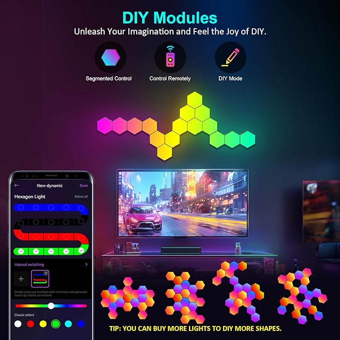 JIMIMORO 20-Pack Hexagon Light Panels – Smart RGB LED Wall Lights - Image 2