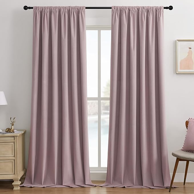 Joydeco Rose Pink 100% Blackout Curtains 84 Inch 2 Panels, Luxury Thermal Pink by JOYDECO