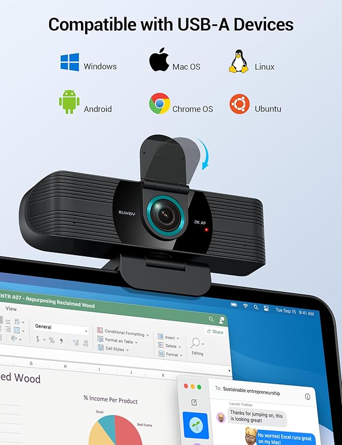 RUWBY QHD 2K Webcam with Built-in Dual Mics, Wide-Angle Lens, Privacy Cover - Image 6