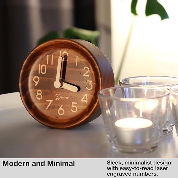 Driini Wooden Analog Desktop Clock – 4.3 in. Decorative Pinewood, No-Tick - Image 6