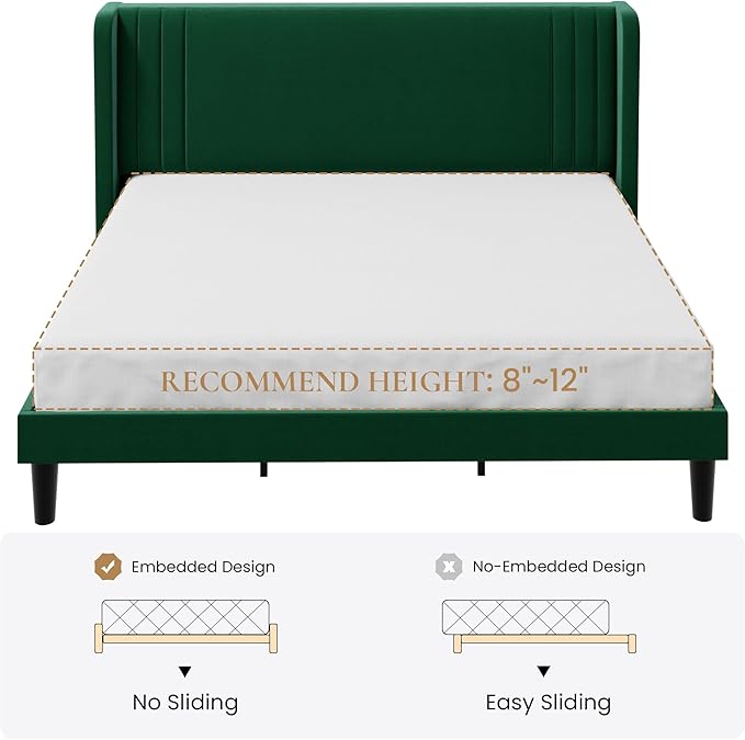 SHA CERLIN King Size Velvet Upholstered Platform Bed Frame - Image 9