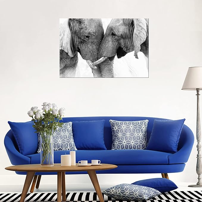 DZL Art D73081 Black and White Elephants Entwine Wall Art Canvas Painting Ready - Image 5