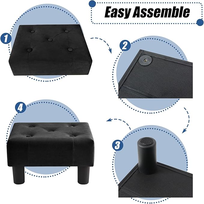BRIAN & DANY Small Foot Stool, Velvet Foot Stools - Image 5