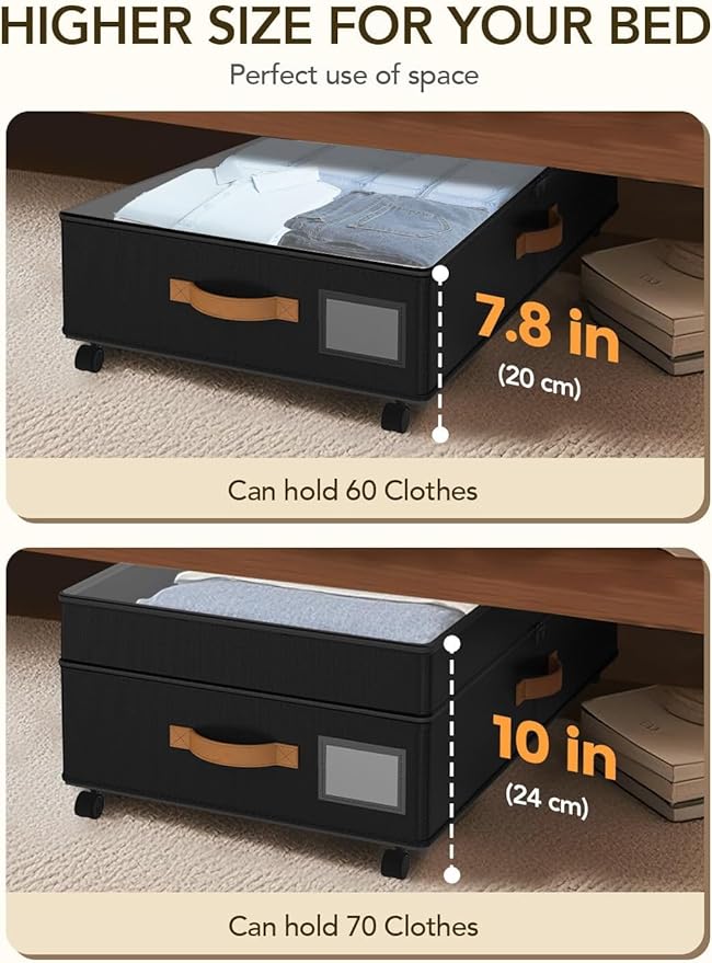 Under Bed Storage with Wheels, 72L XXL Under the Bed Storage Containers Large - Image 3
