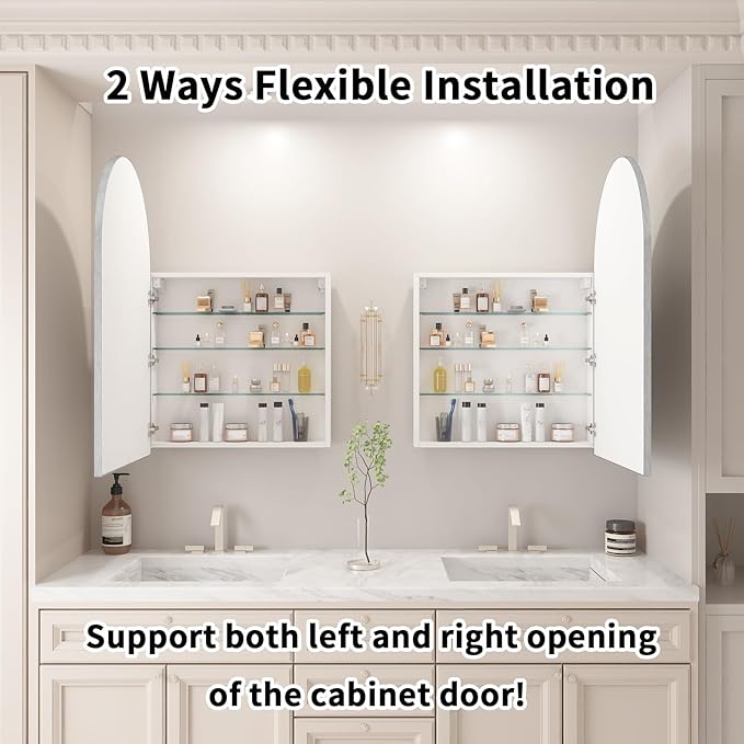 Bathroom Medicine Cabinet with Mirror Silver, Arched Wall Mounted Bathroom - Image 3