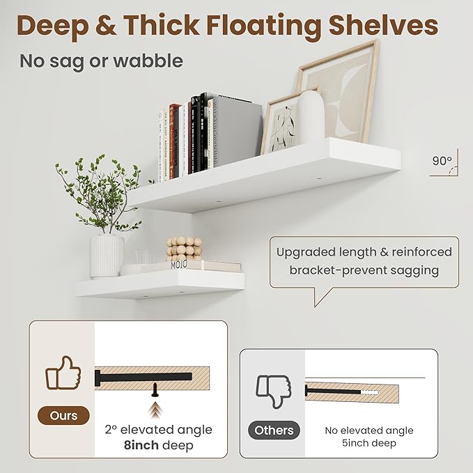 72 Inch Floating Shelves for Wall, 8 Inch Deep Floating Shelf for Storage & - Image 4