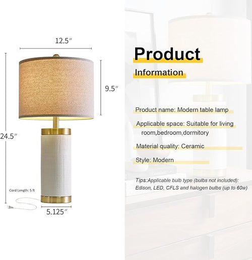 24.5" Modern Ceramic White Bedside Lamp - Image 2