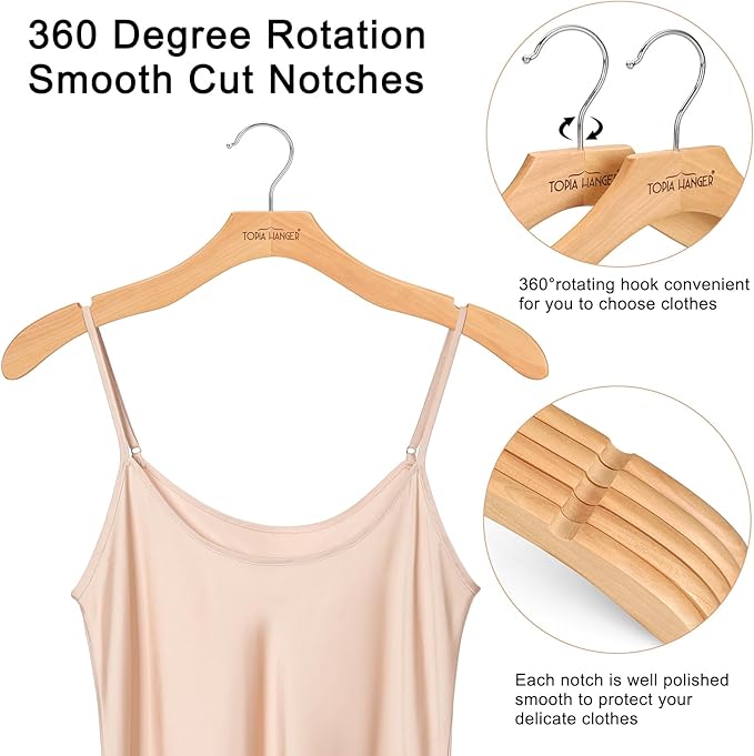 TOPIA HANGER Wooden Coat Hangers 24 Pack, Premium Wood Top Suit Hangers - Image 7