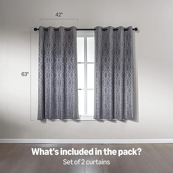 Amazon Basics Jacquard 2-Piece 100% Blackout Curtains, Living Room and Bedroom - Image 5