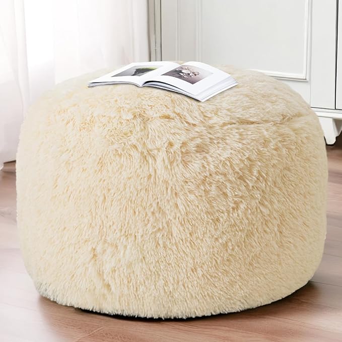 HIGOGOGO Round Stuffed Pouf Ottoman, Long Faux Fur Poufs - Image 5
