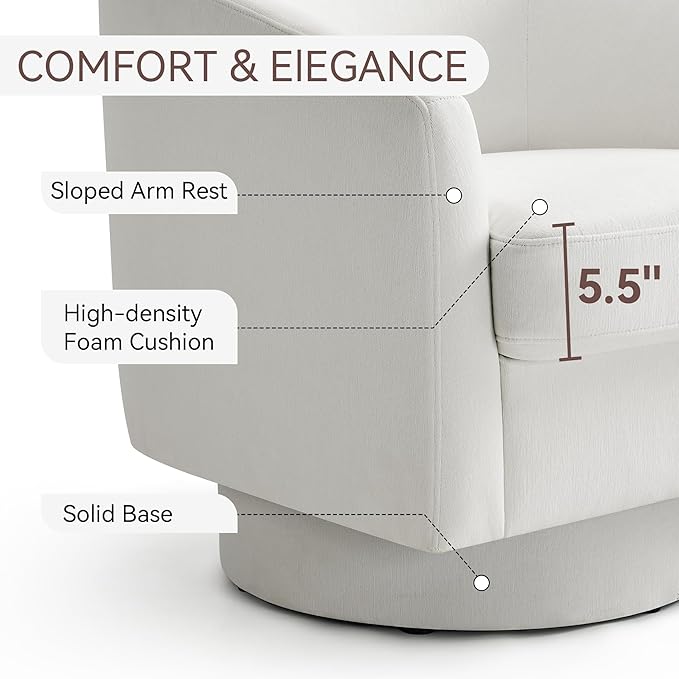 Swivel Barrel Accent Chair, Round Chenille Fabric Living Room Arm Chairs - Image 4