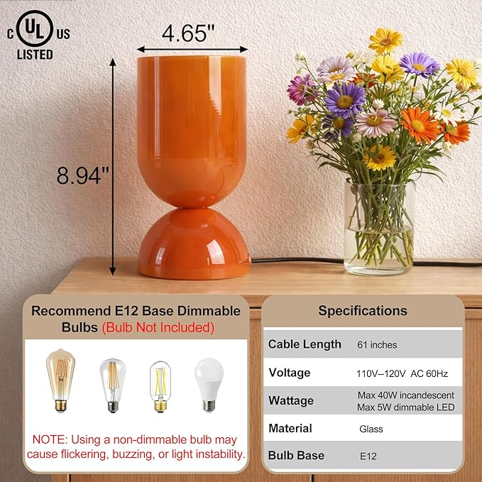 8.9" Modern Glass Table Lamp for Living Room, Dimmable Desk Lamps for Bedroom - Image 2