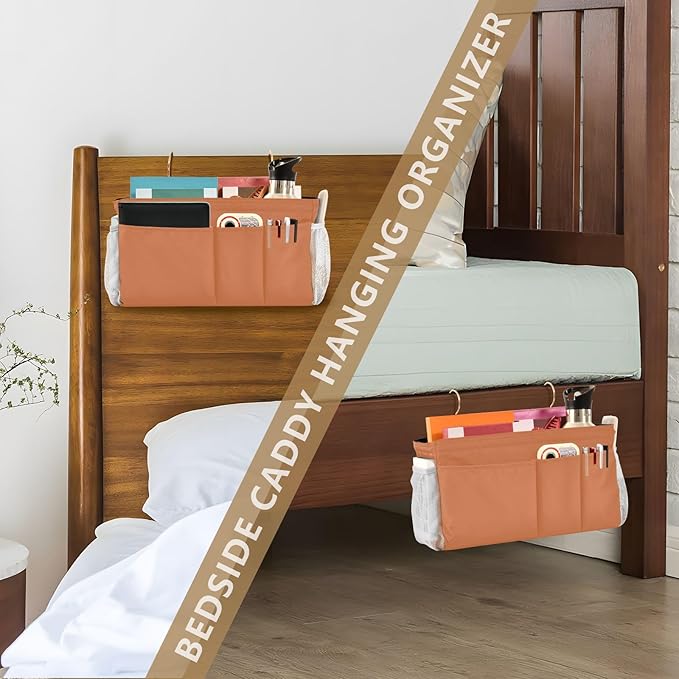 KOPIRIT Orange Bedside Caddy Storage Bag Bedside Organizer - Image 7