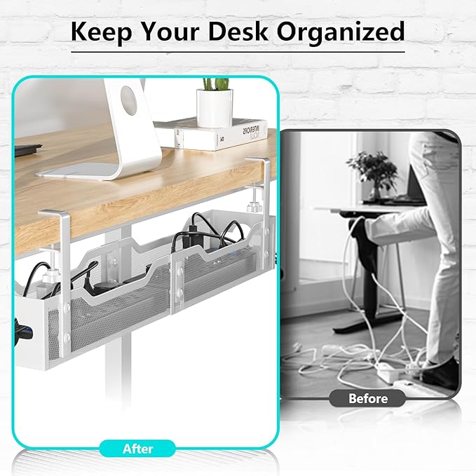 Under Desk Cable Management Tray 24.8", Quszmd Cable Organizer No Drill - Image 6