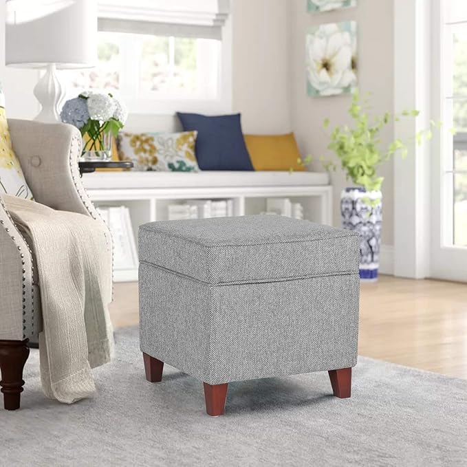Adeco 17" Square Ottoman with Storage, Small Blue Storage Ottoman Foot Rest - Image 4