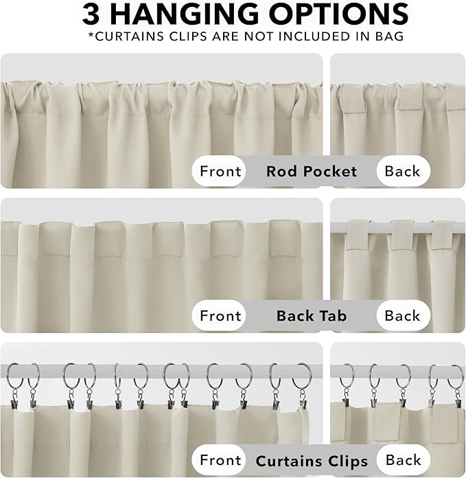 Deconovo Blackout Curtains, Thermal Insulated, W52 x L45 2 Panels, Back Tab - Image 3