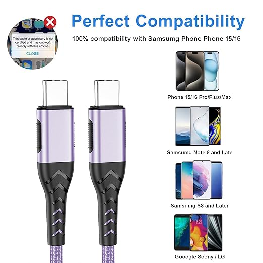 Durcord USB C to USB C Cable, Type C to Type C Charger Braided USB Cable - Image 5