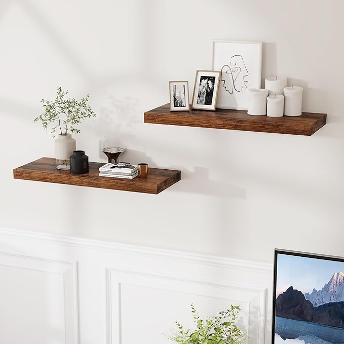 Floating Shelves for Wall, 24 x 9.3 Floating Shelf Wall-Mounted, Rustic Wood - Image 2