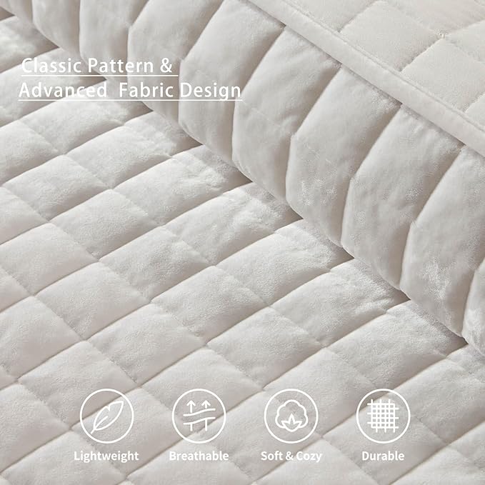 LEAONME Velvet Quilt King Size-98''x106'', Lightweight White Velvet Comforter - Image 4
