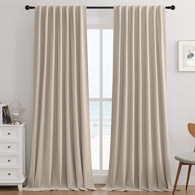 Joydeco Light Beige 100% Blackout Curtains 108 Inch 2 Panels, Luxury Thermal by JOYDECO