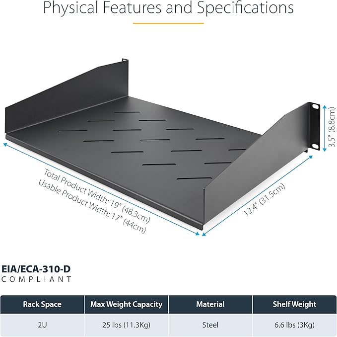 StarTech.com 2U Rack Shelf, Vented Cantilever Tray - Image 5
