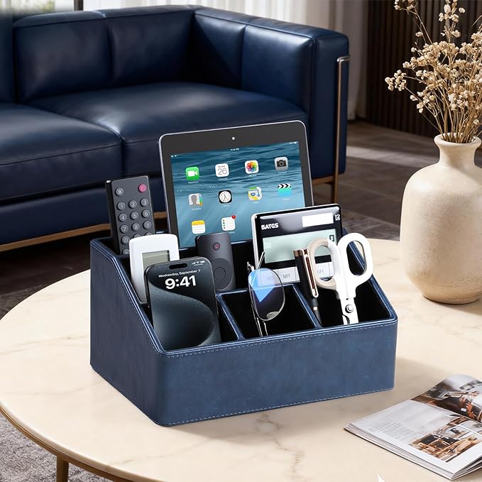 MEIBOOCH PU Leather Desk Organizer, Luxury Remote Control Holder - Image 2