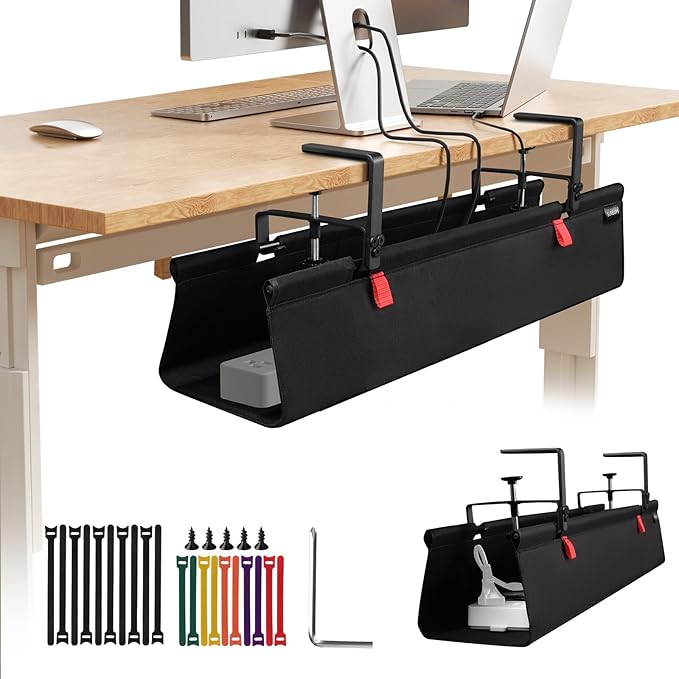 No Drill Under Desk Cable Management Tray, Fabric Cable Management by SUREUP9