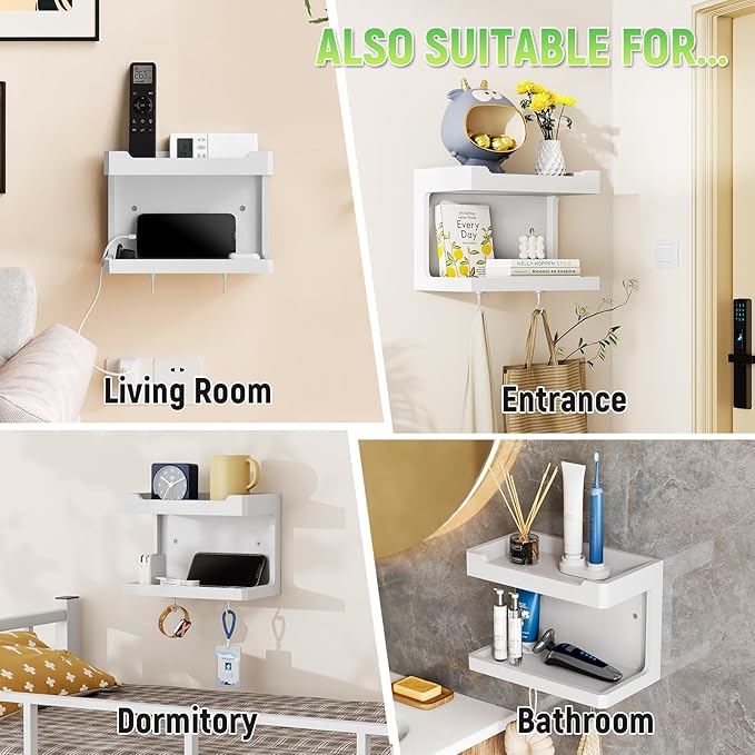 NiHome Large Wall Mounted Wooden Bedside Organizer, Double Storage Shelves & - Image 6