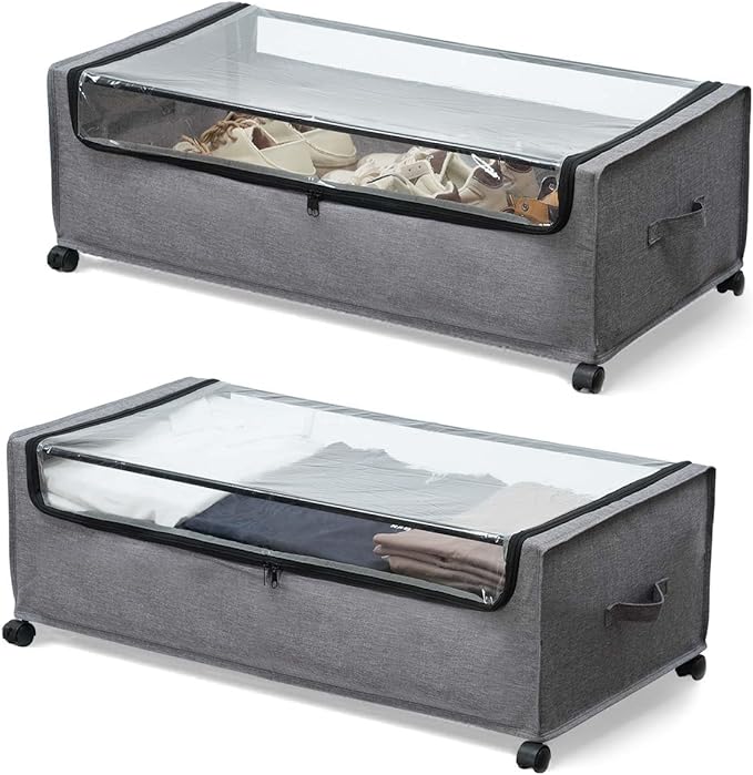 Under Bed Storage with Wheels, Rolling Under bed Storage with Metal Frame by FOUCSSOMEI