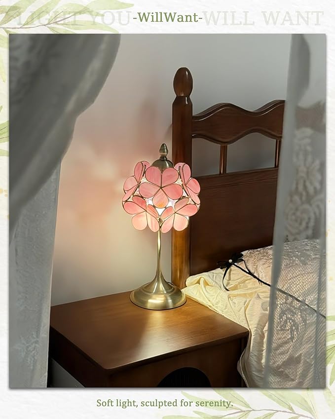 Tiffany Style Flower Table Lamp, Vintage Cherry Blossom Stained Glass Lamp - Image 5