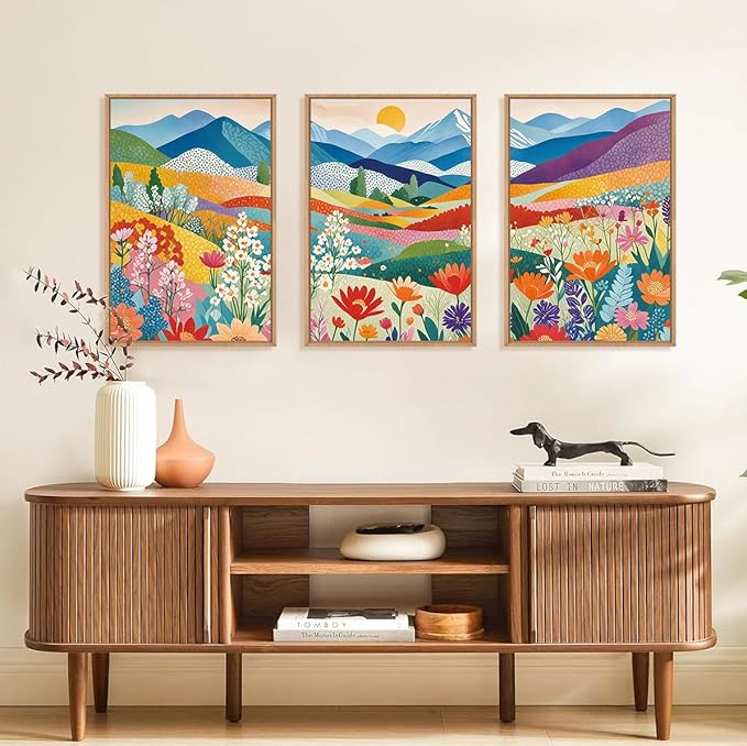 LHIUEM Large Abstract Mountain Flower Framed Canvas Wall Art, Colorful - Image 4