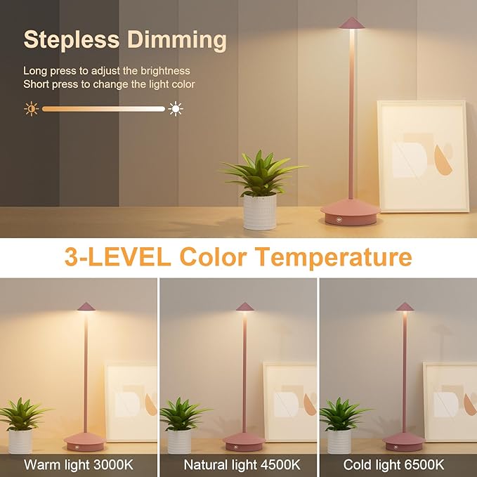 2-Pack 6000mAh Rechargeable Led Table Lamp Cordless, 3000K-6000K Stepless - Image 3