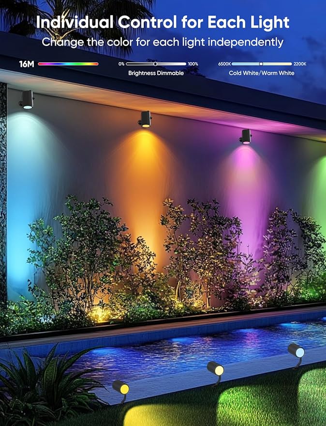 APPECK Smart Outdoor Spot Light 600lm, RGBCW+IC Color Changing Landscape Lights - Image 2