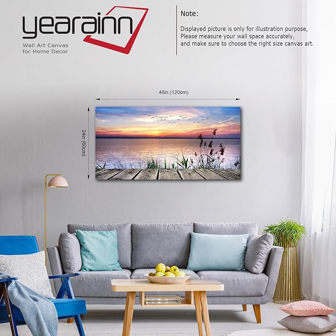 Canvas Wall Art Lake Dock Sunset Scenery Flying Birds Picture Large Beach - Image 2