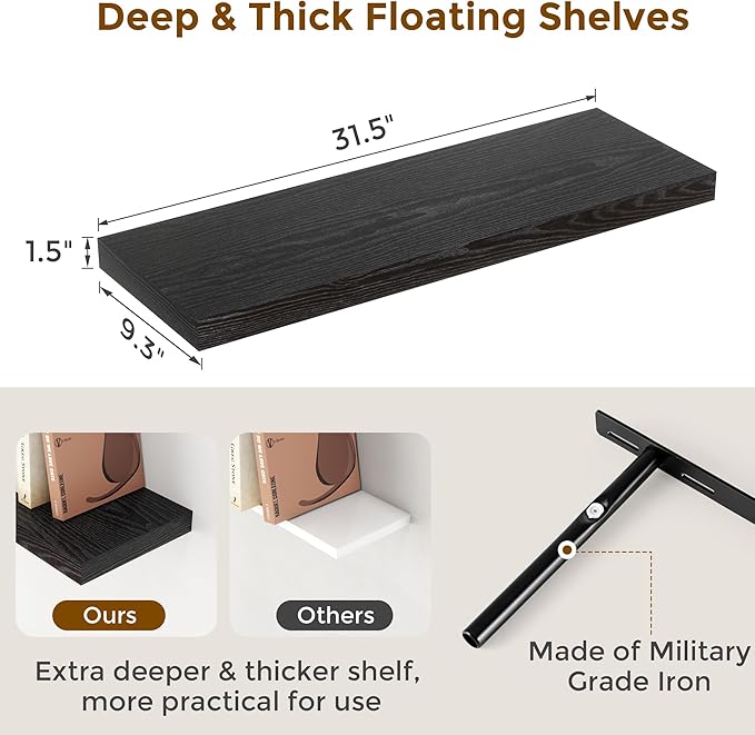 Fun Memories 32 Inch Floating Shelves, Wall-Mounted Bathroom Shelves Set of 2 - Image 3