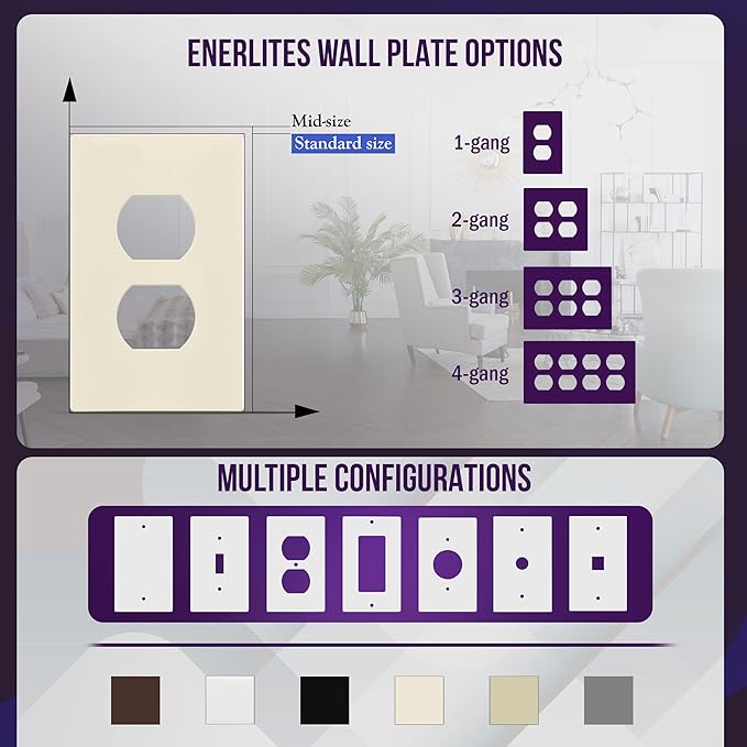 ENERLITES Duplex Outlet Receptacle Cover, Screwless Wall Plate, Standard Size - Image 5