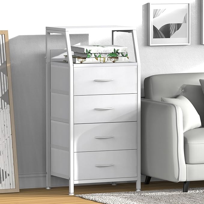Dresser with 4 Drawers, Fabric Storage Tower - Image 2
