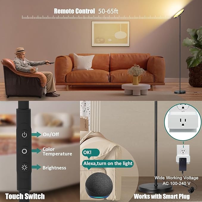 Floor Lamp, Upgraded 40W 4000LM Super Bright Torchiere LED Floor Lamps - Image 6