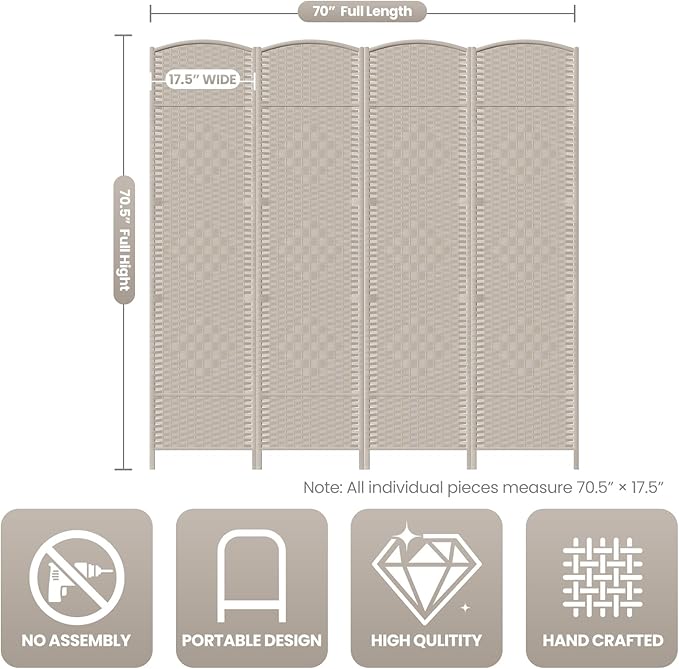 4 Panel Room Divider, 6Ft Folding Privacy Screen, Tall - Image 3